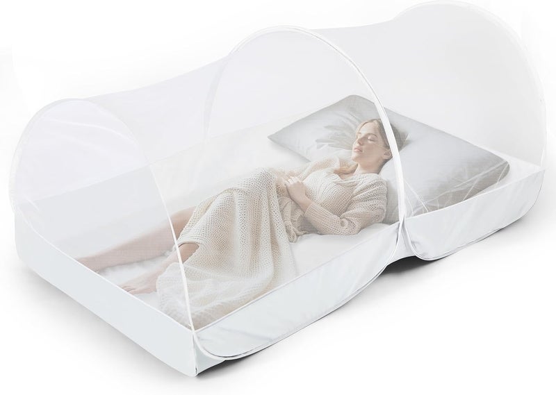 jiangcha Mosquito Net for Bed - Pop Up Bed Tent - Portable Travel Mosquito Net, Mosquito Netting for Suitable for Baby, Adult Bedroom, Camping, Napping, Patio (White) - Image 1